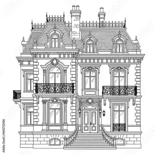 Detailed architectural drawing of a victorian style mansion house design