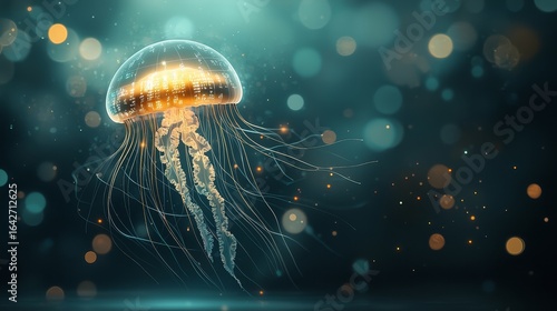Graceful jellyfish swimming in an ethereal ocean environment underwater photography tranquil atmosphere