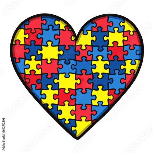 Autism awareness heart puzzle pieces love support acceptance inclusion
