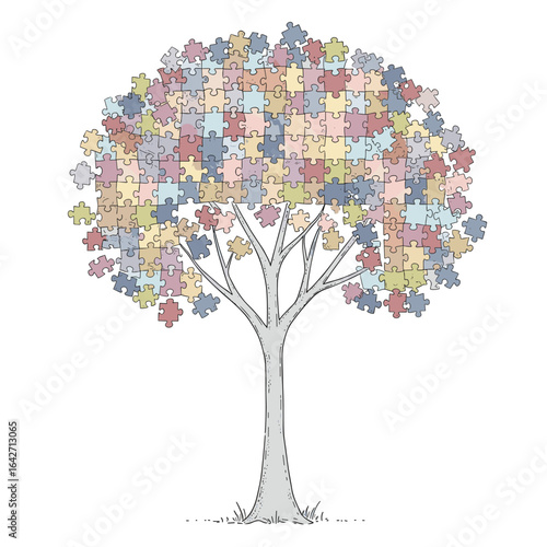 Puzzle tree illustration concept for teamwork and problem solving art