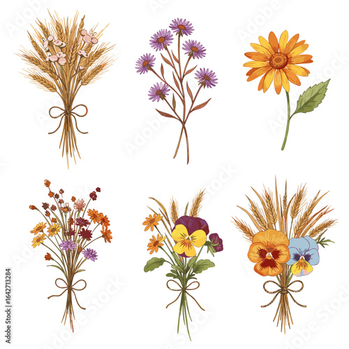 Watercolor floral bouquet flower arrangement autumn fall vintage style