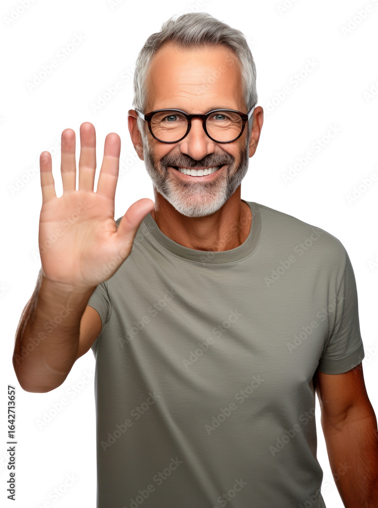 Naklejka premium PNG British american man smile hand portrait.