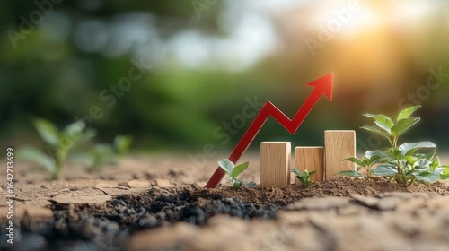 Growing business trends and success indicators in nature infographic outdoor close-up growth concept
