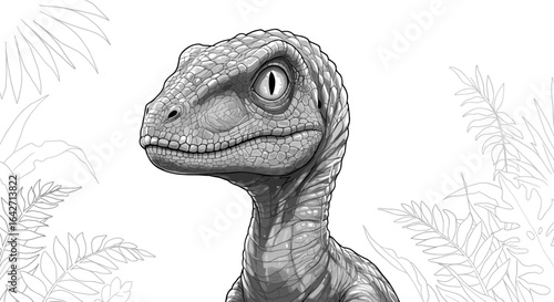 Grayscale velociraptor drawing prehistoric animal dinosaur artwork