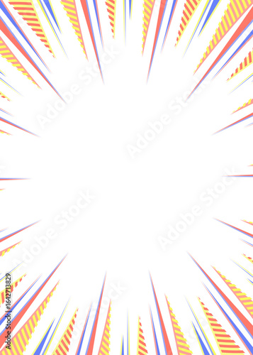 柄入りの集中線、背景フレーム、ポップなデザイン、縦向き