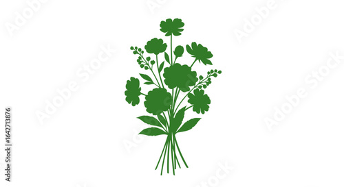 elegant green floral bouquet silhouette for ecofriendly branding