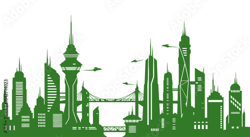 futuristic cityscape silhouette ecofriendly green urban design concept