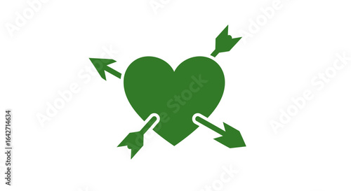green heart pierced by arrows love passion and romance icon