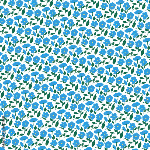 seamless pattern with blue flowers