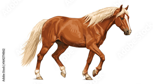 Beautiful palomino horse with golden mane and tail walking