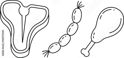 Illustration of meat products t bone steak sausage and chicken