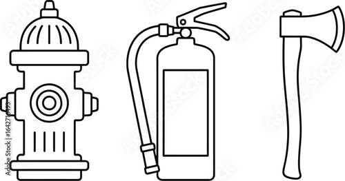 Fire safety equipment vector illustration hydrant axe extinguisher