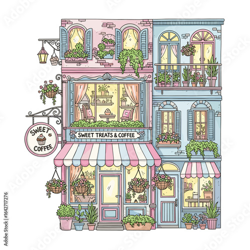 Charming parisian street scene with colorful buildings and glowing windows at dusk