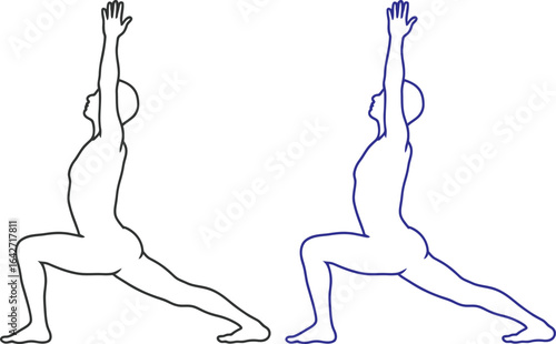 Warrior one pose yoga asana virabhadrasana one illustration