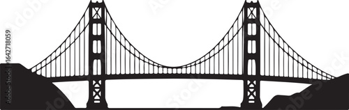 Iconic Golden Gate Bridge silhouette vector illustration black color silhouette on white background
