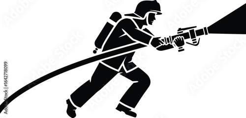 Firefighter with hose vector illustration emergency service