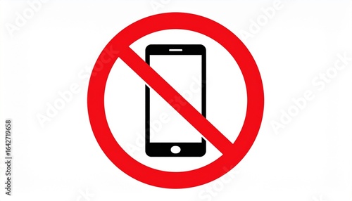 An isolated sign prohibiting mobile phones with a black phone and red prohibition symbol.