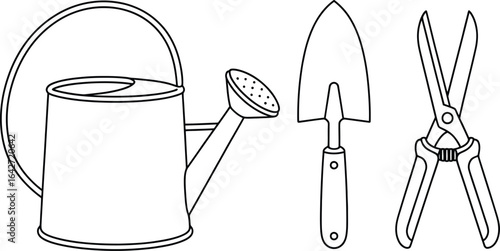 Gardening tools vector illustration watering can shovel shears