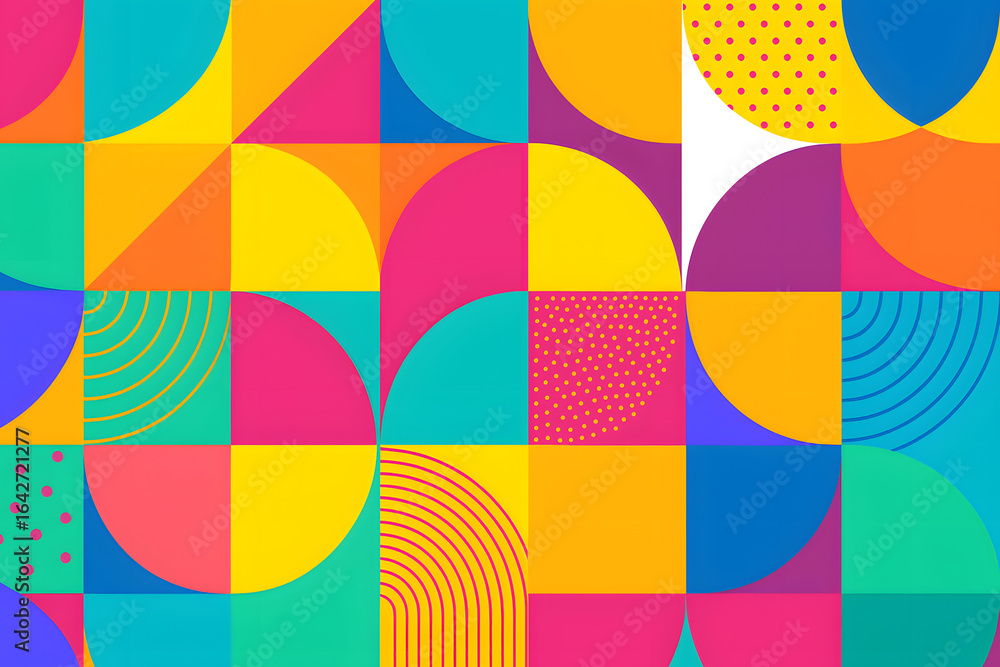 Vibrant Geometric Abstract Background: Colorful Circles, Squares, and Patterns Vibrant Geometric Abstract Background: Colorful Circles, Squares, and Patterns