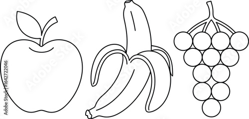 Illustration of apple banana and grapes healthy fruit diet art