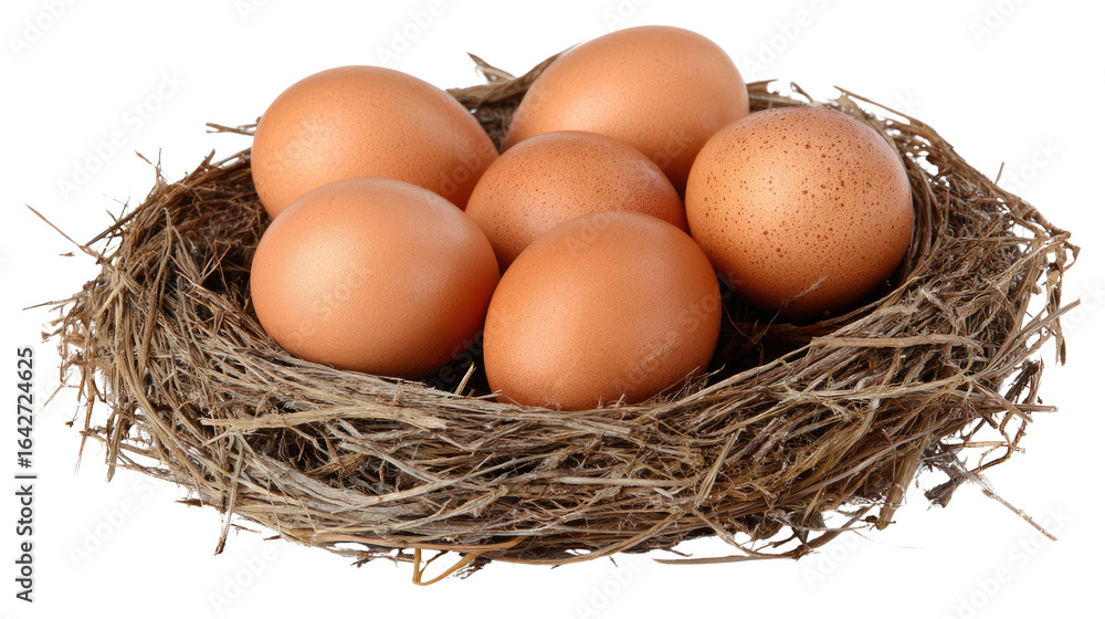 A cozy nest filled with brown eggs, symbolizing new beginnings and fertility. Perfect for themes related to nature, farming, and the comfort of the outdoors. A cozy nest filled with brown eggs, symbolizing new beginnings and fertility. Perfect for themes related to nature, farming, and the comfort of the outdoors.