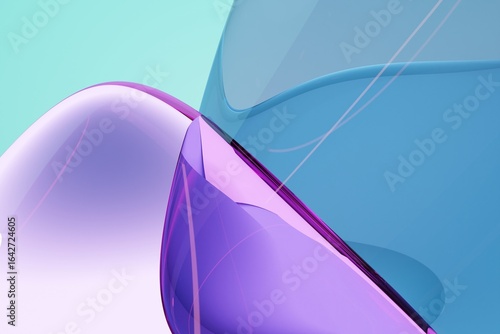Abstract 3D shapes in smooth blue and turquoise glass forms