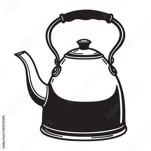 Classic black and white vector illustration of a traditional teapot or kettle