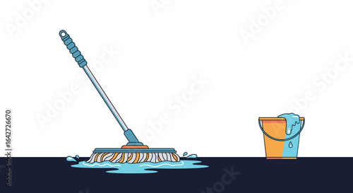 Efficient floor cleaning with a wet mop and a bucket of water