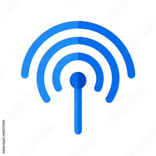 Blue wi fi signal icon with radiating waves on a black background