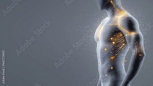 Human body visualization dynamic energy flow abstract art digital environment futuristic view concept of wellness