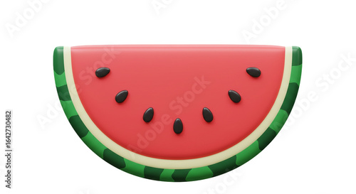A vibrant and refreshing slice of ripe watermelon with dark seeds and a green rind, perfect for summer themes.