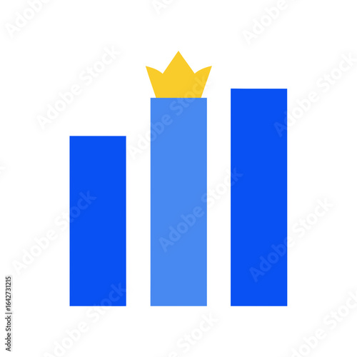 Bar chart with a golden crown on the highest bar representing success