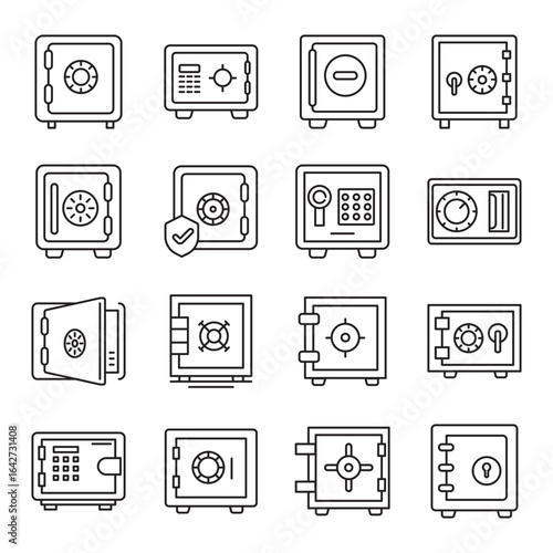 Safe Box set of web icons in line style. safe box, safety deposit box, home safe, office safe and fireproof safe. Vector illustration
