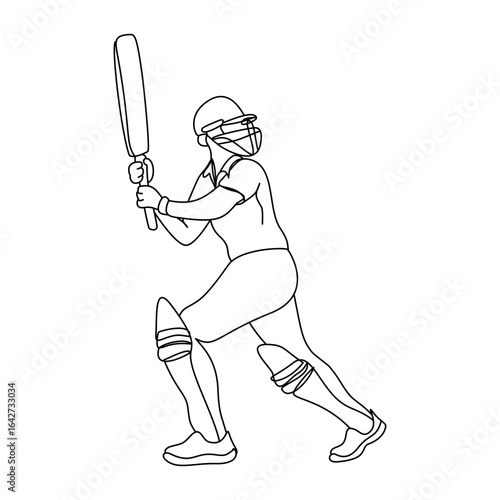 One-Line Drawing of a Female Cricket Player in Action