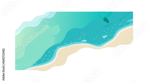 Aerial beach view with turquoise water and sand illustration for summer vacation and travel themes design