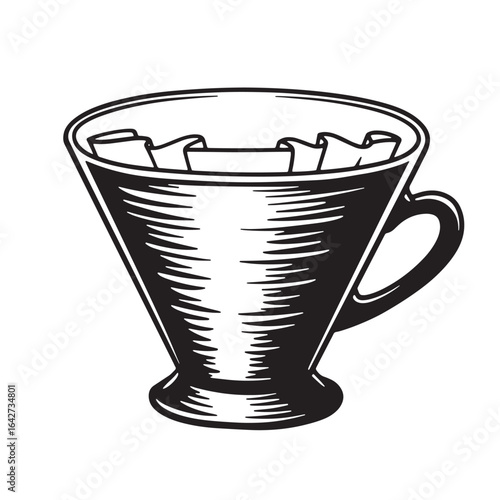 Stylized coffee cup illustration depicting morning beverage drink and brewing elements