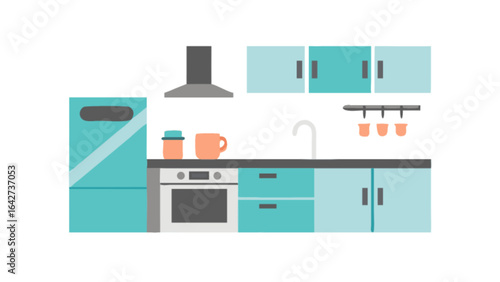 Modern kitchen design with cabinets refrigerator sink and oven for home interior inspiration