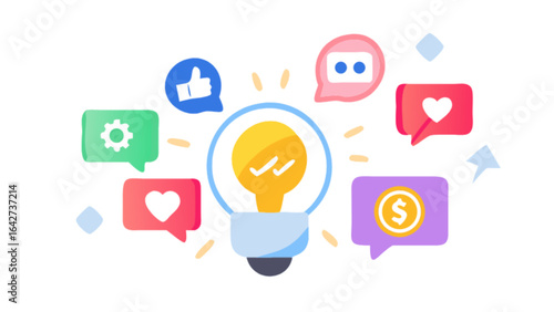 Social media marketing strategy lightbulb idea engagement like comment share follow growth success tips