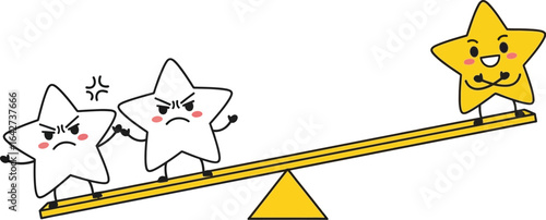Cartoon star balance seesaw weight comparison illustration