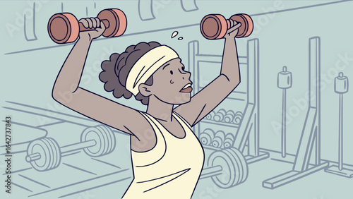 Woman lifting dumbbells fitness workout exercise strength training gym healthy lifestyle illustration