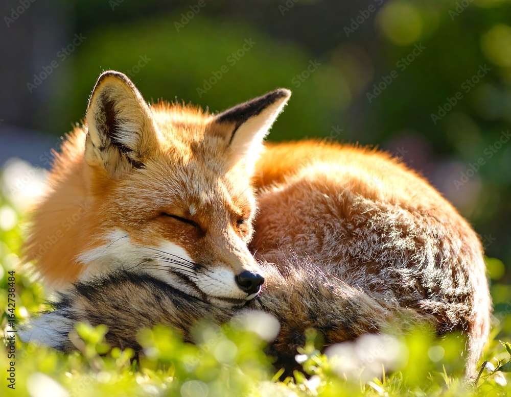 Naklejka premium Red fox sleeping in grass