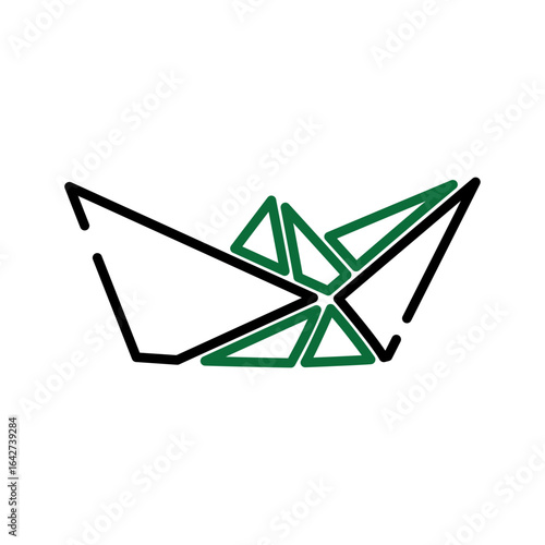 Paper Origami Boat Outline Icon for Childhood Memories and Simplicity 