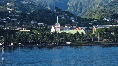 Wallpaper Mural Papeete, Tahiti Island, French Polynesia. Protestant Church of Paofai and City Promenade Under Green Hills Torontodigital.ca