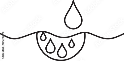 Simple line drawing illustrating water absorption into soil or fabric