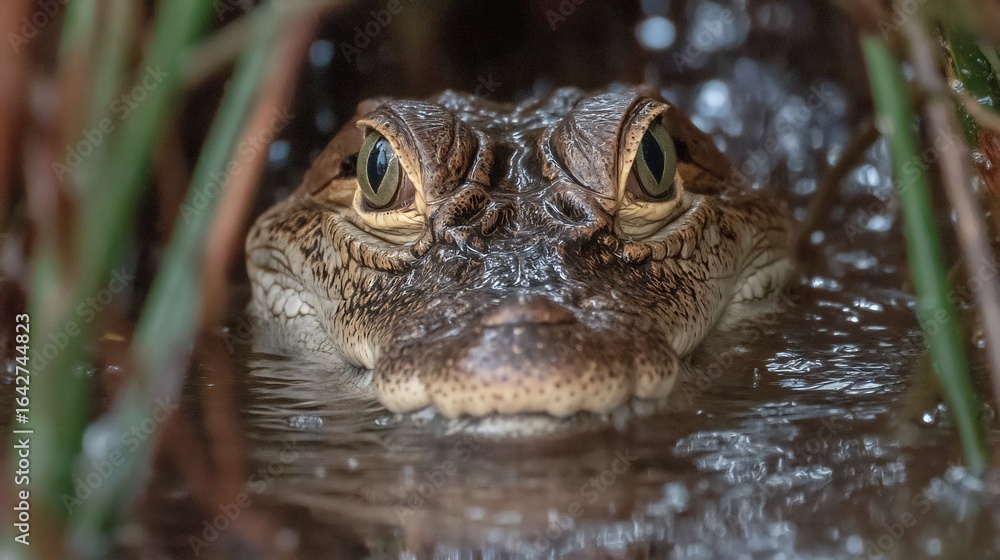 Fototapeta premium Young Alligator Emerging from Swamp Waters