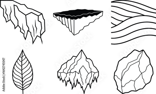 Collection of hand drawn ice and rock formations