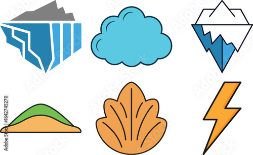Stylized icons representing natural elements and phenomena