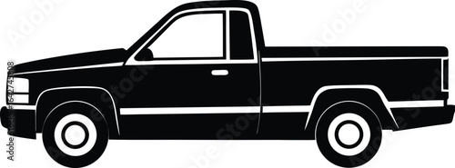 Black and white illustration of a pickup truck, showcasing its side profile and distinct features.