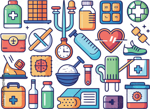 Assortment of medical and health-related icons and symbols