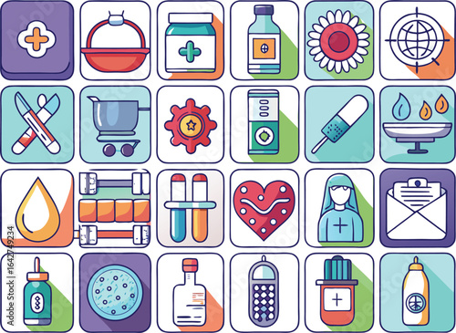 Medical and Healthcare Related Icons in a Grid Layout